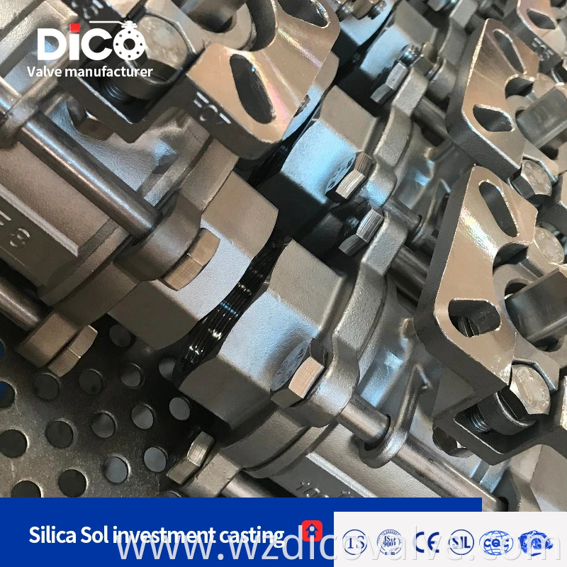 DICO Inversión Casting Material de construcción CF8/CF8M ISO5211 Pad 3pc Válvula de bola flotante industrial
